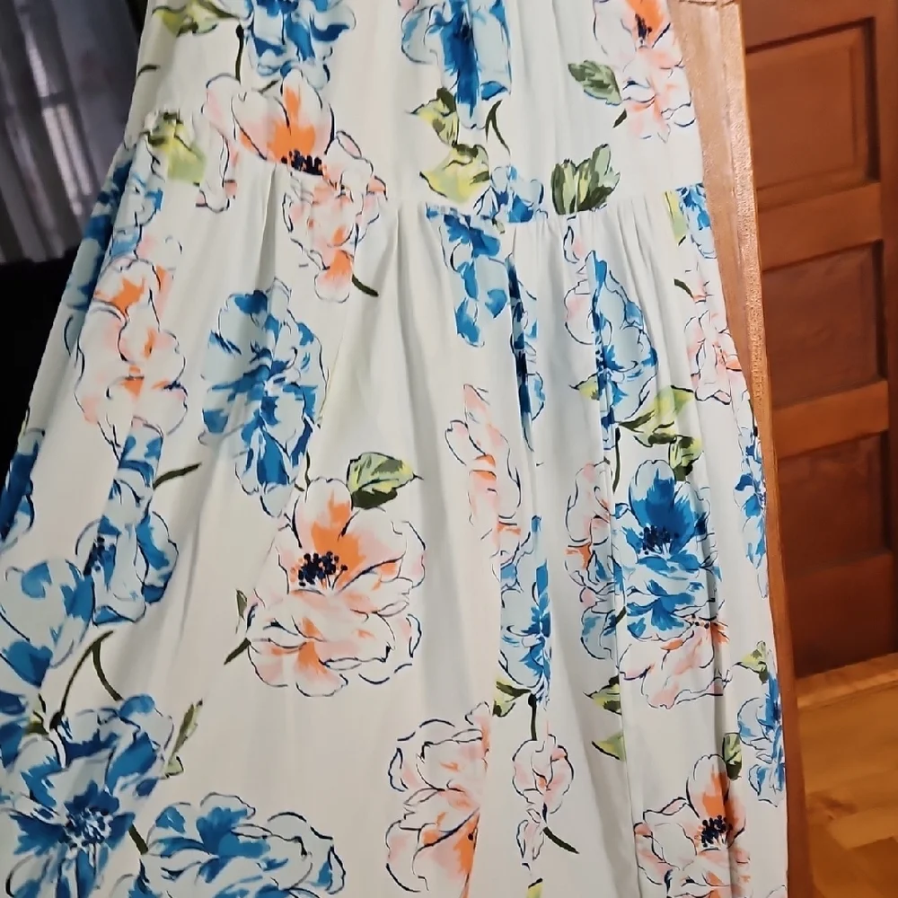 Abercrombie & Fitch Smocked Maxi Dress Blue and Pink